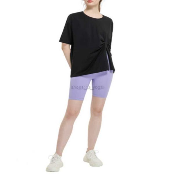 

lu yoga lu women's yoga clothes short-sleeved fitness sportswear loose front wrinkled elastic quick-drying t-shirt short-sleeved shirt