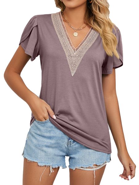 

womens tshirt women short sleeve v neck solid t shirt 230707, White