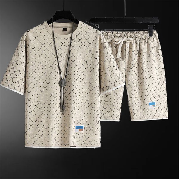 

summer new round collar men's sportswear leisure suit youth trend high-end short-sleeved shorts suit men's joker high-end short-sl, Gray