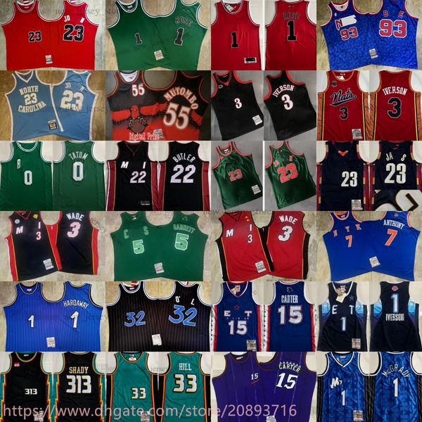 

authentic double embroidered mitchell and ness eastern basketball 5 kevin garnett jersey derrick rose grant hill allen iverson larry miller, Black;red