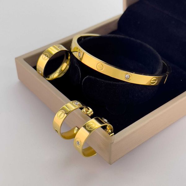 

high version titanium steel clasp ten diamond home titanium bracelet non fading classic jewelry ring earring set, Golden;silver