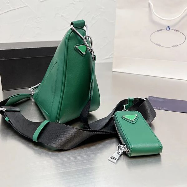 

designer shoulder bags triangle pure color purse style two-in-one fashion bag high-quality soft leather pocket with wallet wide strap, Black;red