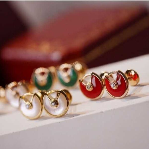 

high version carti amulet earrings 925 sterling silver plated 18k gold white fritillaria red agate, Golden;silver