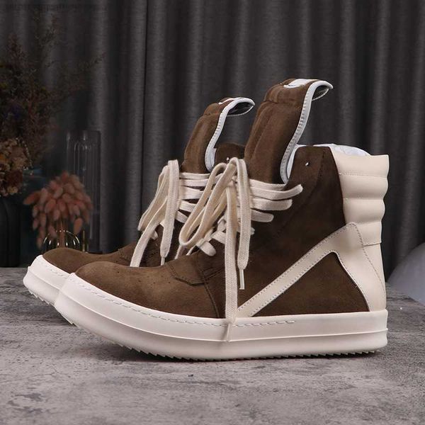 

casual rick shoes for man ro owens brown high board shoes women's sneakers, Black