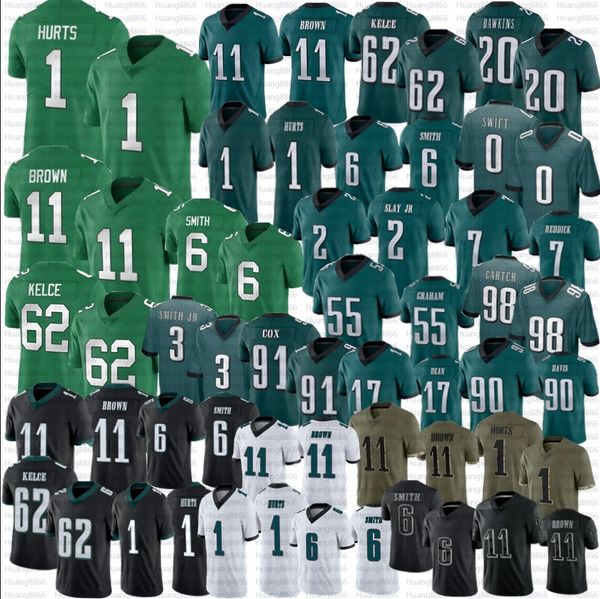 

devonta smith jalen hurts football jersey jason kelce eagle d'andre swift haason reddick a.j. brown davis nakobe dean dawkins cox dariu, Black;red