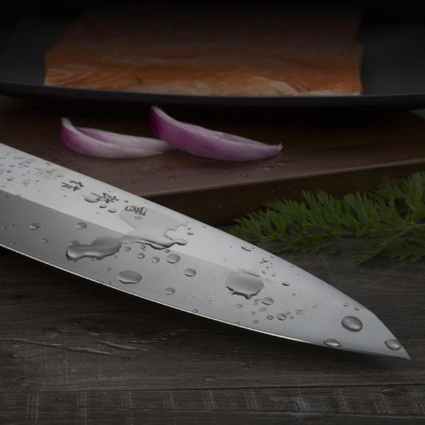 

dresses japanese sushi sashimi chef knife salmon knife slicer sharp watermelon knives meat cutting fish raw knife cooking kitchen knife, Black;gray