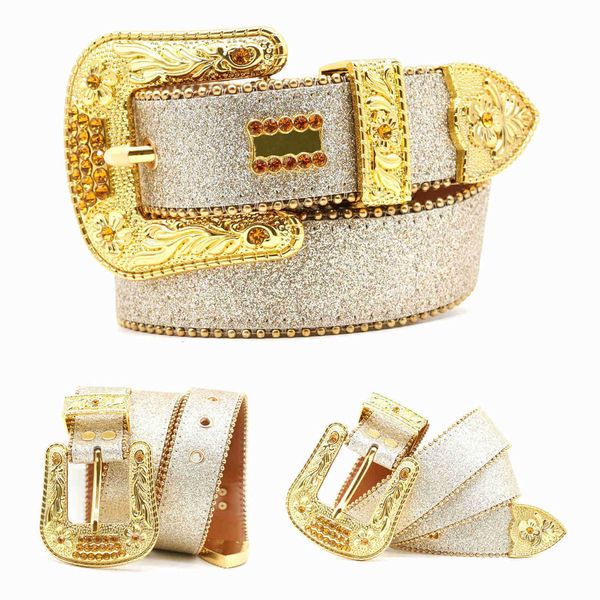 

bb simon belt designer belt luxury western rhinestone belt golden buckle leather high-end cintura donna black genuine leather diamond belt f, Black;brown