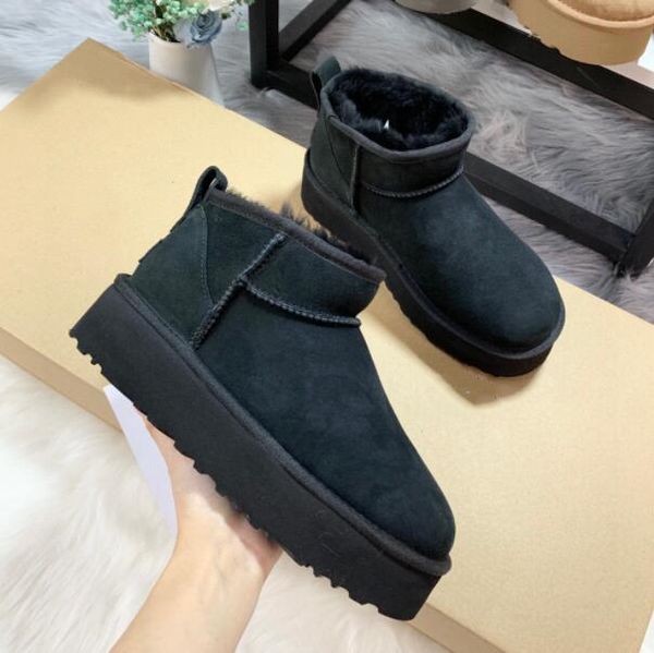 

mini platform boots designer woman thick bottom ankle warm fur snow boot fluffy fuzz luxury boots, Black