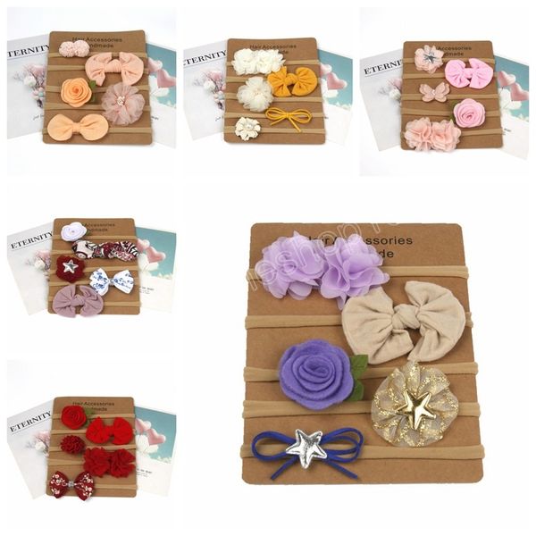 

5pcs/lot infant fashion handmade flowers elastic nylon hairband cute print bowknot baby headband kids hair accessories, Slivery;white