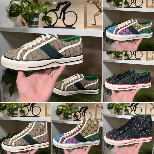 

tennis 1977 sneakers canvas casual shoes luxurys designers womens shoe italy green and red web stripe rubber sole stretch cotton low mens sn, Black