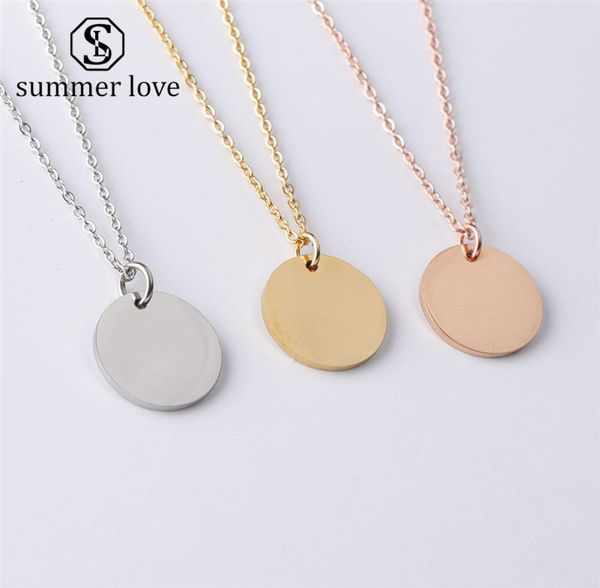 

minimalist jewelry clavicle round coin pendant necklace for women gold silver stainless steel chain dog tag collares necklaces cus8800608
