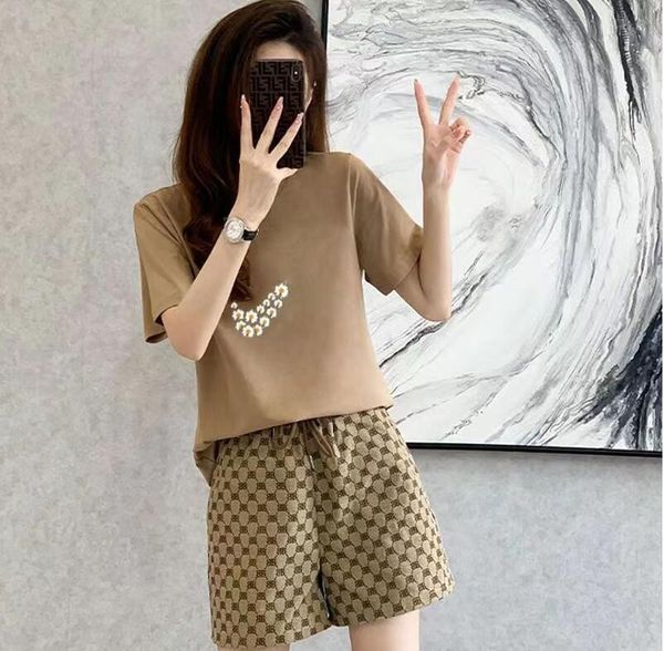 

designer women's tracksuits new for short sleeve o-neck pullover shirt fashion shorts suit, Gray