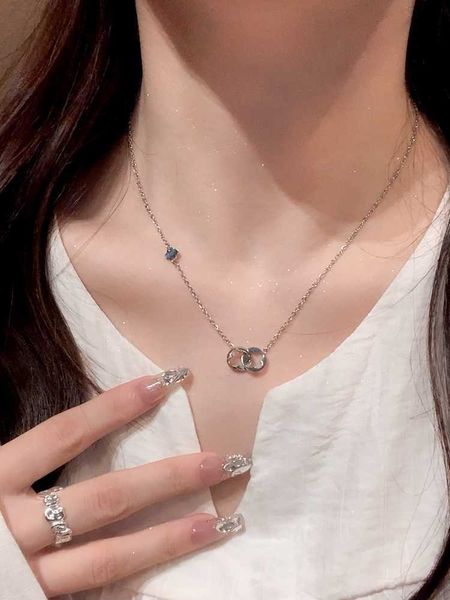 

hollow out four-leaf clover necklace women's steel light luxury small crowd collar chain high-level sweater with accessories, Silver