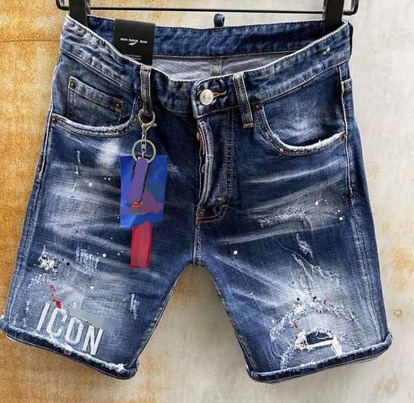 

men's jeans shorts slim fitting quarter cotton stretch fashion with blue paint beggar pants size 28-40 gz9tq136