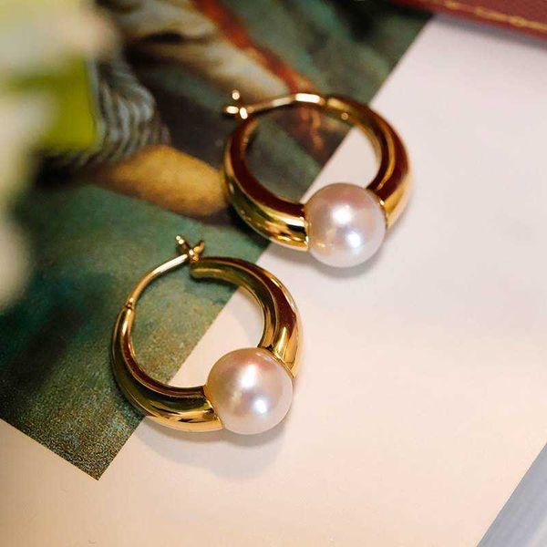 

high version 18k gold japan akoya natural seawater pearl ear clip home antique earrings simple classic gift for women, Golden;silver