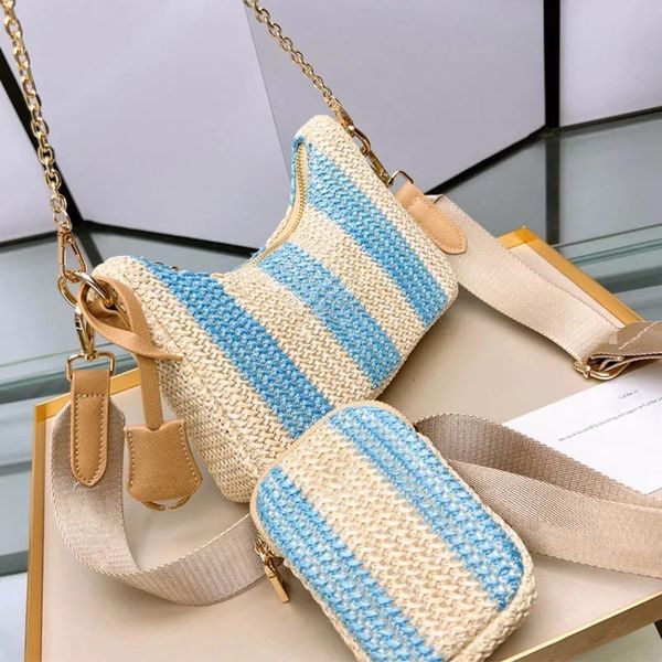 

designer women shoulder bags re-edition 2005 raffia bag chest pack lady tote chains handbags crossbody bag purse smooth leather