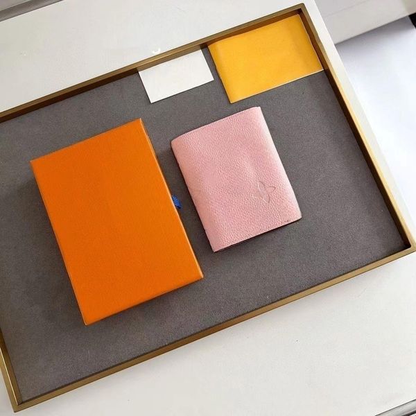 

designer ladies two-fold french high appearance level leather solid color short purse ladies original case card holder leather hand card bag, Red;black