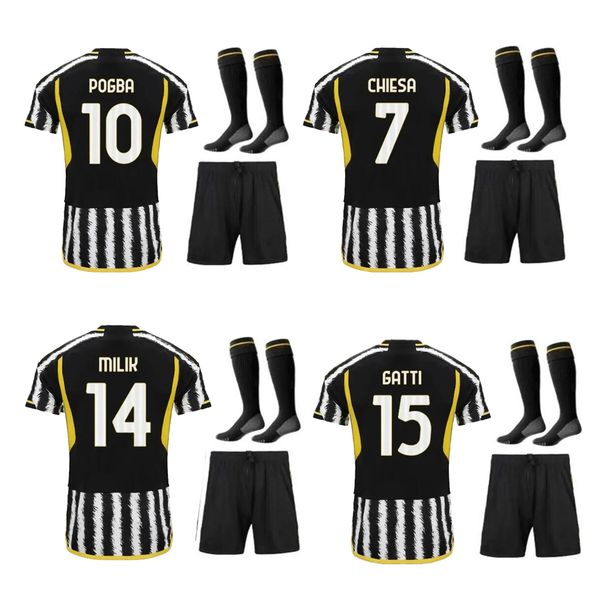 

23 24 juventuss soccer jerseys juventuses kids football kits 2023 pogba bonucci men football jersey kit di maria uniform kostic fagioli dani, Black;yellow