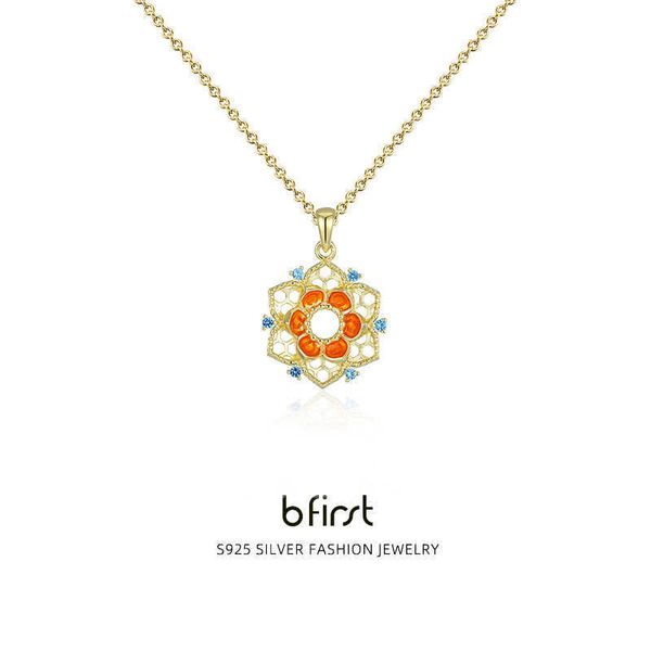 

bfirst lotus 925 sterling silver micro-set color jewel zircon for female minority necklace light luxury