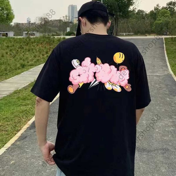 

men's t-shirts draw house summer american fashion brand laugh face cloud couple casual loose cotton round neck short sleeve t-shirt for, White;black