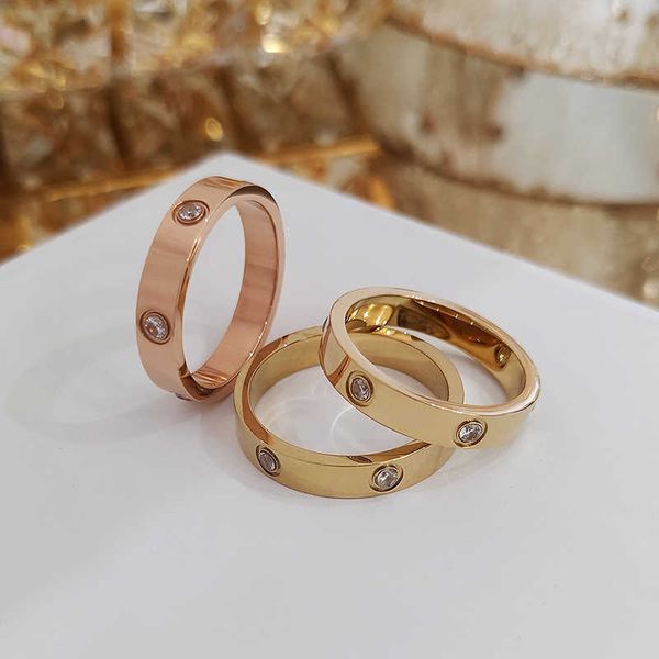 

high version net red water diamond plain ring for women titanium steel colorless couple 18k rose gold 2023 new, Silver