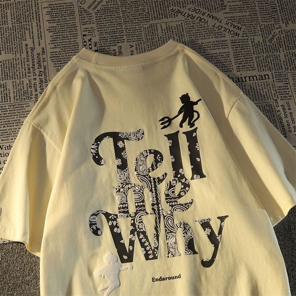 

womens tshirt american style retro creative letter printing short sleeved tshirt for men and women ins summer loose harajuku couple cupid 23, White