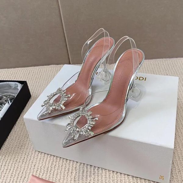 

amina muaddi begum crystal-embellished buckle pvc pumps sandals women's luxury designers dress shoe genuine cowhide sole9.5cm women s p, Black