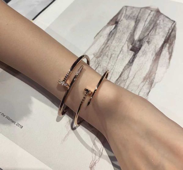 

high version high version 18k rose gold nail bracelet for women and men's couple net red simple luxury au750 colorless, Black
