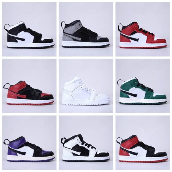 

2022 new kids 1s slip on basketball shoes game royal anime mandarin shock absorbing boys and girls chicago bred sneakers mid multi-co, Black