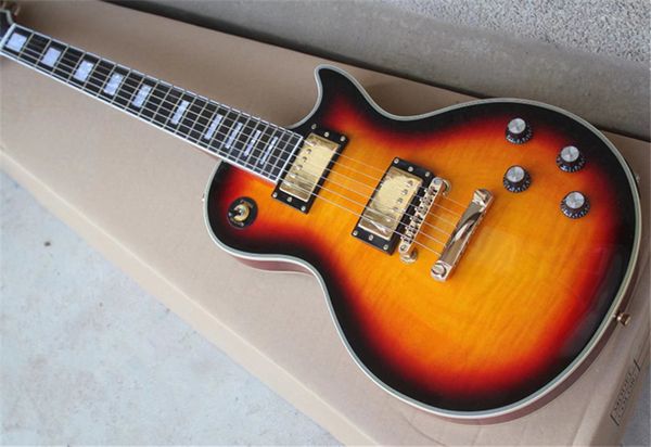 

tiger flame maple custom sunburst electric guitar mahogany body rosewood fingerboard golden hardware