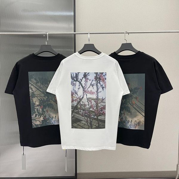 

pants oversized summer essentials tshirts back landscape print tees high street hip hop loose 100% cotton tshirt, Black