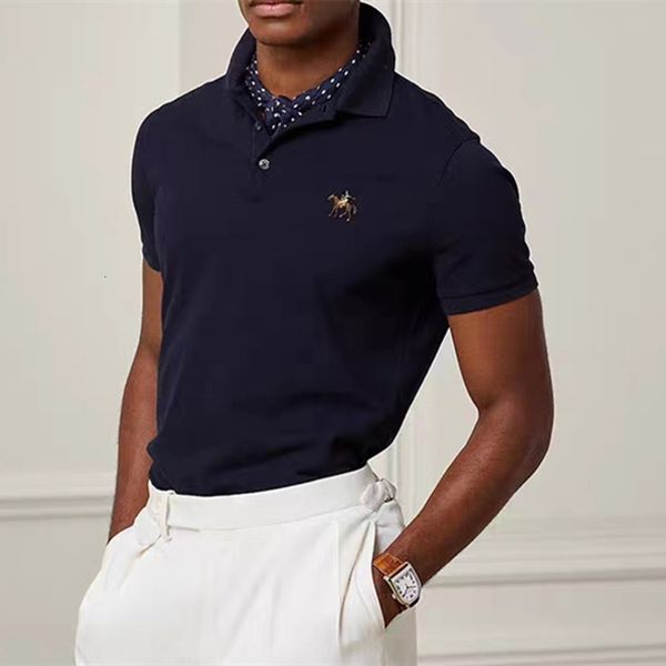 

men's t-shirts men summer short sleeve cotton embroid horse polo shirt male casual solid color classic 230707, White;black