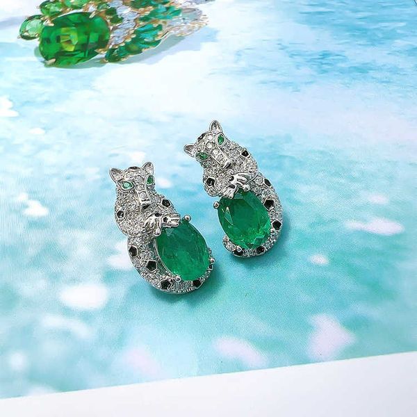 

high version kaivy's new carti colorful treasure leopard earrings women's high carbon diamond premium grandmother green pigeon blo, Golden;silver