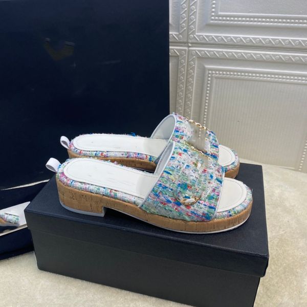 

designer platform sandals summer channel slippers women chain leather sandal outdoor beach flat woman ccity slide hgjnm, Black