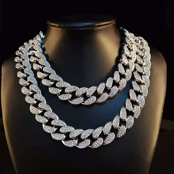 

hip hop 20 mm diamond men's gold chain 2 cm exaggerated miami cuba hip rap 230628, Silver