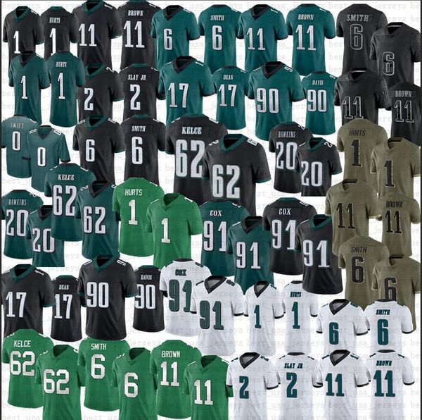 

devonta smith jalen hurts football jersey dandre swift haason reddick eagle jason kelce a.j. brown davis nakobe dean dawkins cox darius slay, Black;red
