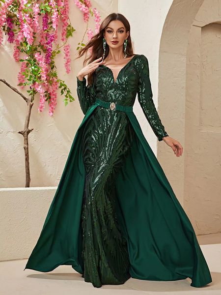 

2023 dark green prom dresses aso ebi arabic gold luxurious evening dresses sheer neck lace beaded prom dresses mermaid formal party second r, Black