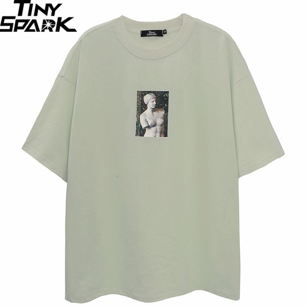 

mens tshirts tshirt street clothing statue graphic cotton soft summer casual hip hop harajuku green white 230707, White;black