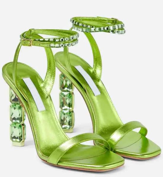 

women luxury sandal high heels aura embellished satin sandals pvc genuine leather sandies open toes and buckled ankle straps wedding party s, Black