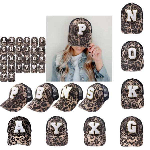 

fashion leopard embroidered 26 letters baseball cap men women snapback hip hop hat summer breathable mesh sun hats, Blue;gray