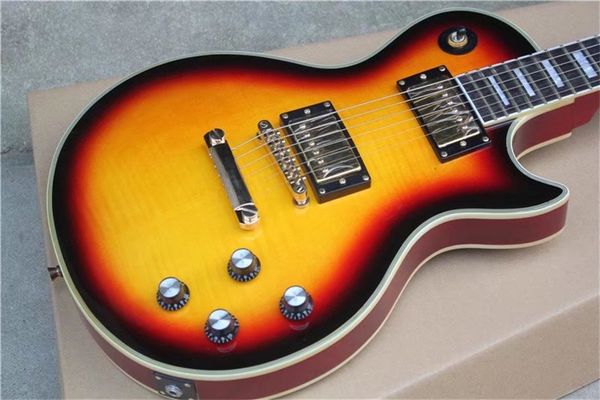 

tiger flame maple custom sunburst electric guitar mahogany body rosewood fingerboard without pickguard golden hardware