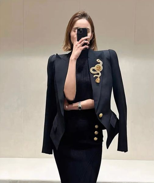 

new fashion 2023 designer black jacket women's single breasted metal buttons long sleeve elegant blazer outer, White;black