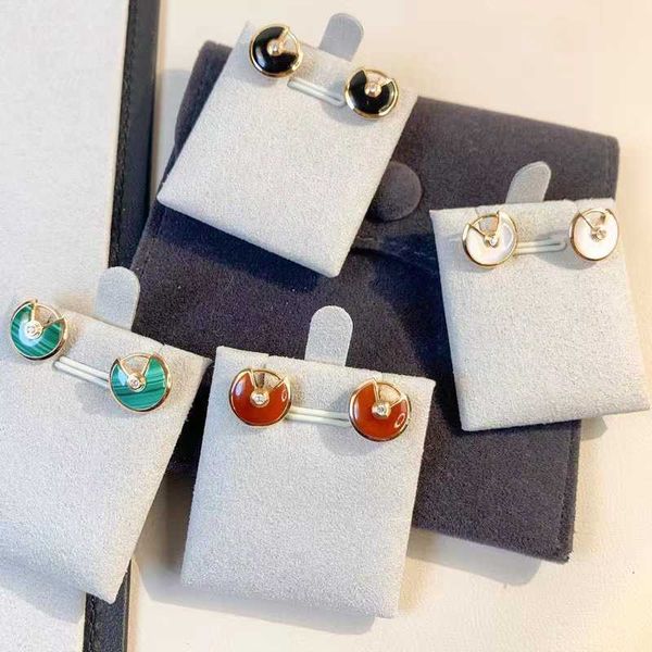 

internet celebrity carti talisman earrings 925 sterling silver plated 18k gold white fritillary red agate malachite peace charm, Golden;silver