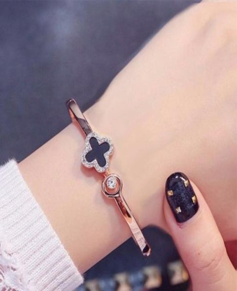 

bangle luxury jewelry designer rose gold bracelets for women clover open cuff bracelets fashion 7393419, Black