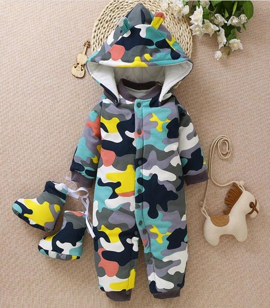 

new baby rompers winter thick warm newborn jumpsuit long sleeve hooded baby boy clothing kids infant outwear for 012m7675411, Blue