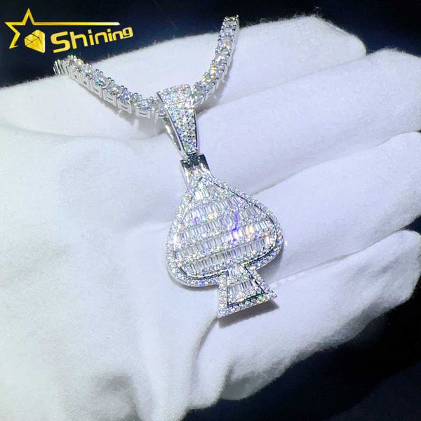 

moissanite spade shape heart pendant iced out jewelry pass tester diamond heart pendant hip hop, Silver