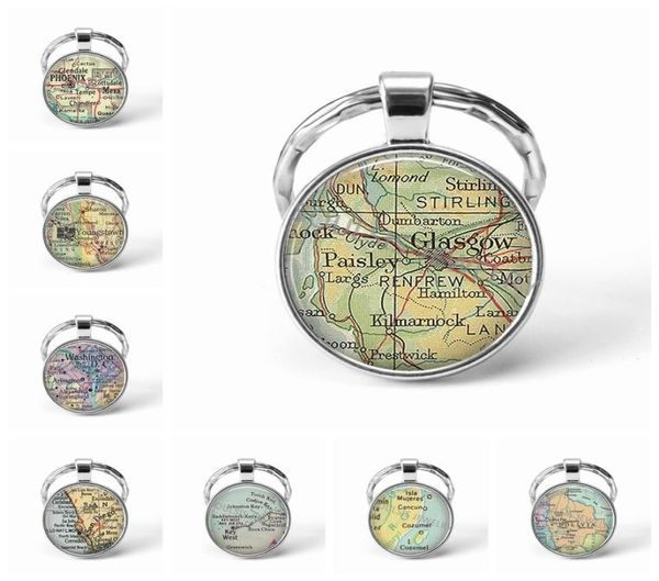 

metal keychain handmade vintage glasgow world map earth geography key chain glass dome keychains for men women gift4036089, Slivery;golden