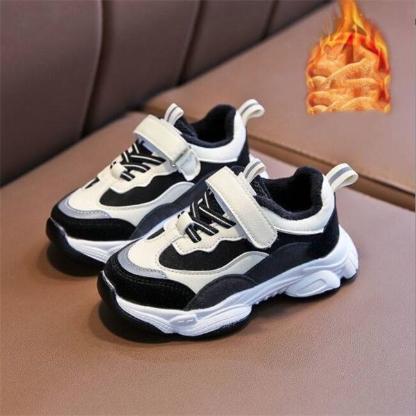 

children's old shoes spring and autumn new girls' sports shoes and velvet boys' soft-soled non-slip casual shoes, Black