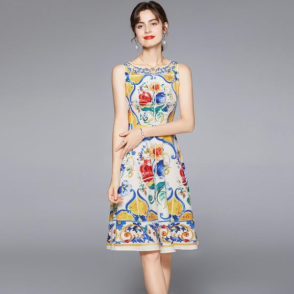 

dresses women blue and white porcelain print sleeveless dress casual aline dresses party dress summer feminias vestidos female, Black