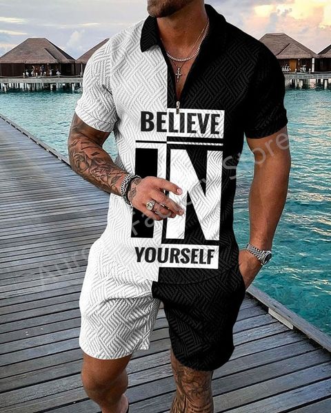 

men's tracksuits summer luxury polo t shirt men tracksuit shorts casual 2 piece sets 3d print men's social shirt fashion man cloth, Gray